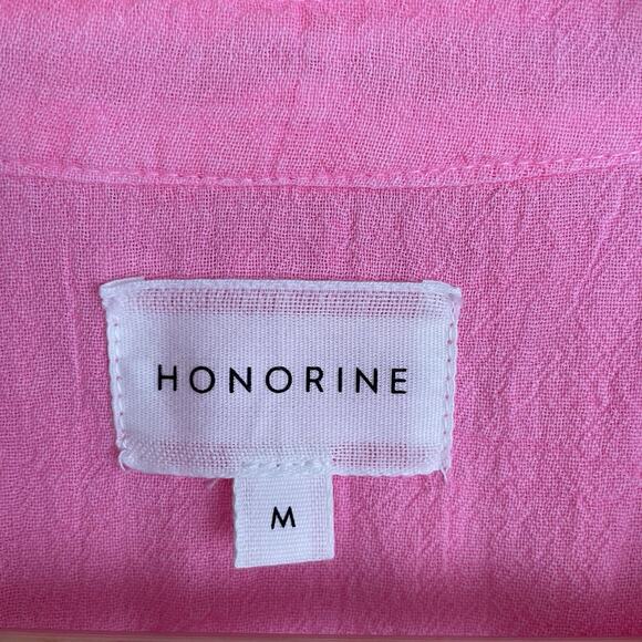 Honorine Tabitha Hot Pink Cotton Gauze Mini Dress Ruffle Sleeve Size M Button Up - Picture 7 of 8